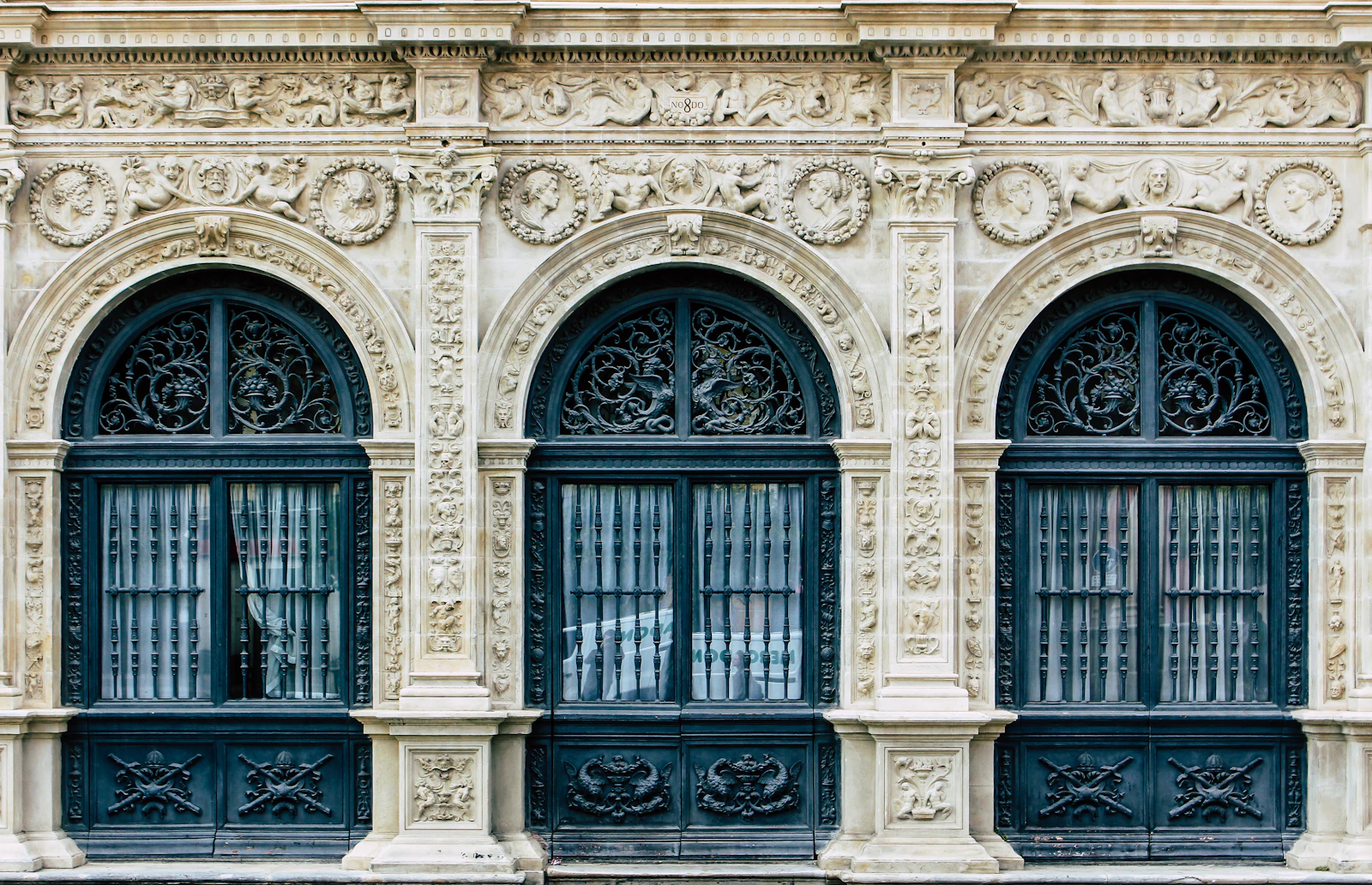 Building facade detail reference Decorative building facade with windows and architectural details