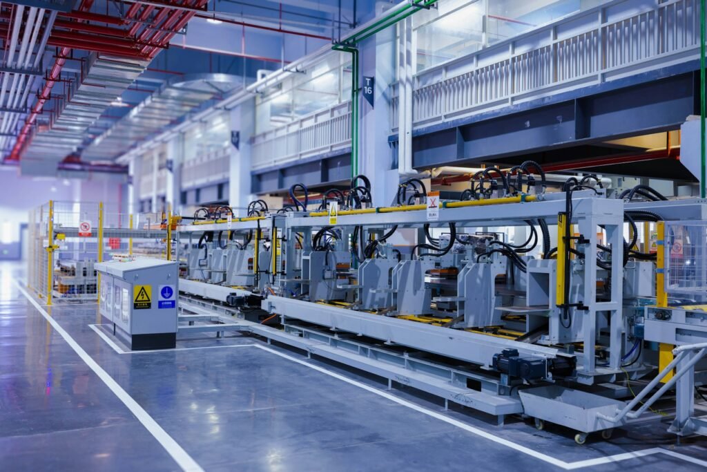 Automated metal forming equipment on a factory production line