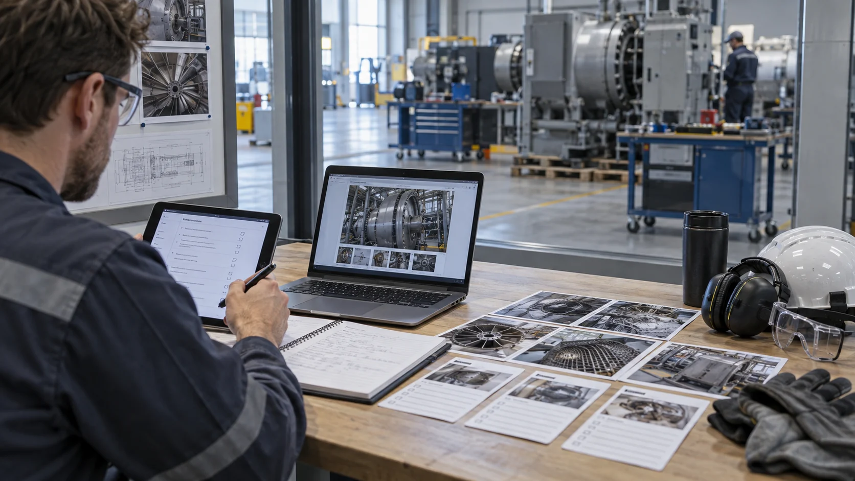 Illustration of compiling equipment photos and asset details for a project brief